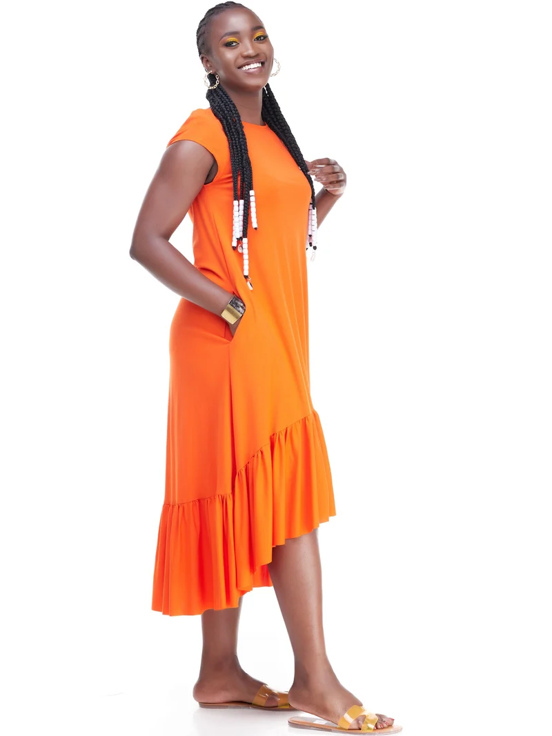 Vivo Lindi High Low Dress In Ponte - Orange