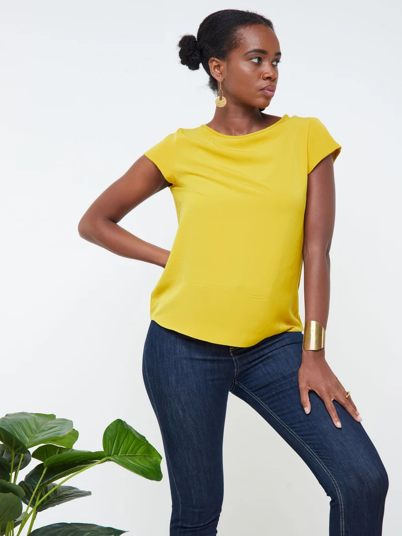 Vivo Basic Cap Sleeve Top in Crepe - Mustard