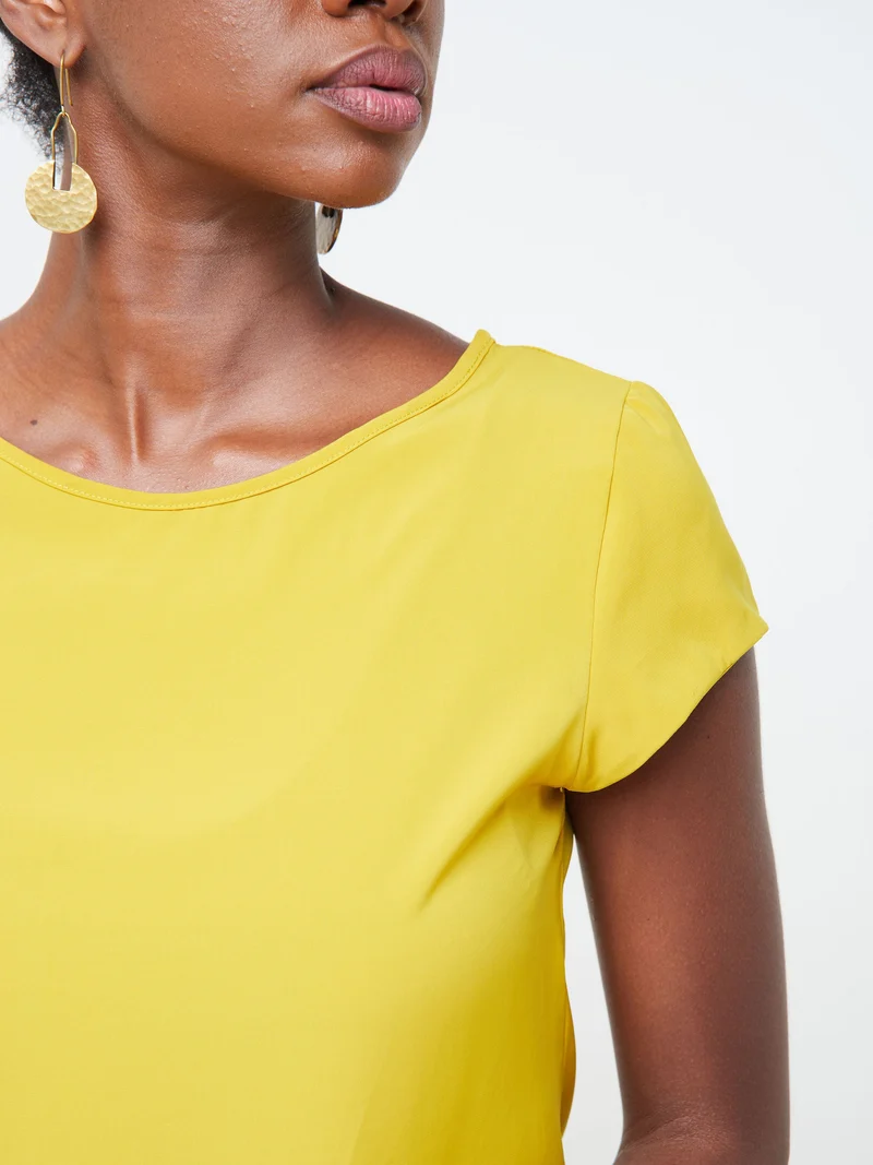 Vivo Basic Cap Sleeve Top in Crepe - Mustard