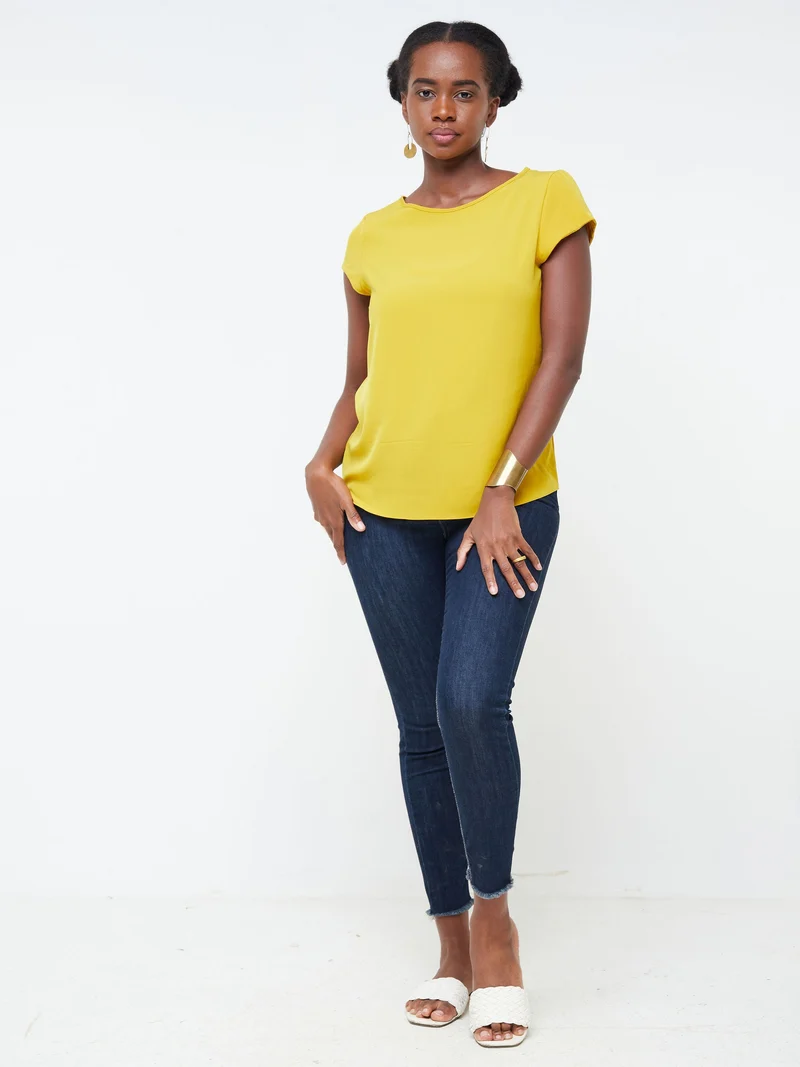 Vivo Basic Cap Sleeve Top in Crepe - Mustard
