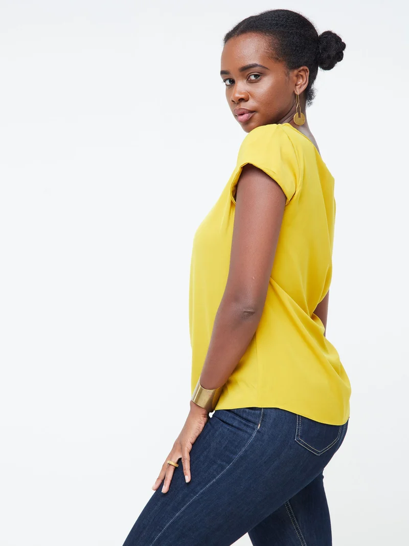 Vivo Basic Cap Sleeve Top in Crepe - Mustard