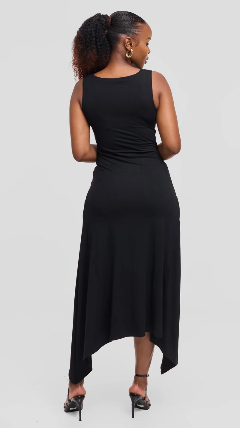 Vivo Sleeveless Godet Midi Dress in Jersey - Black