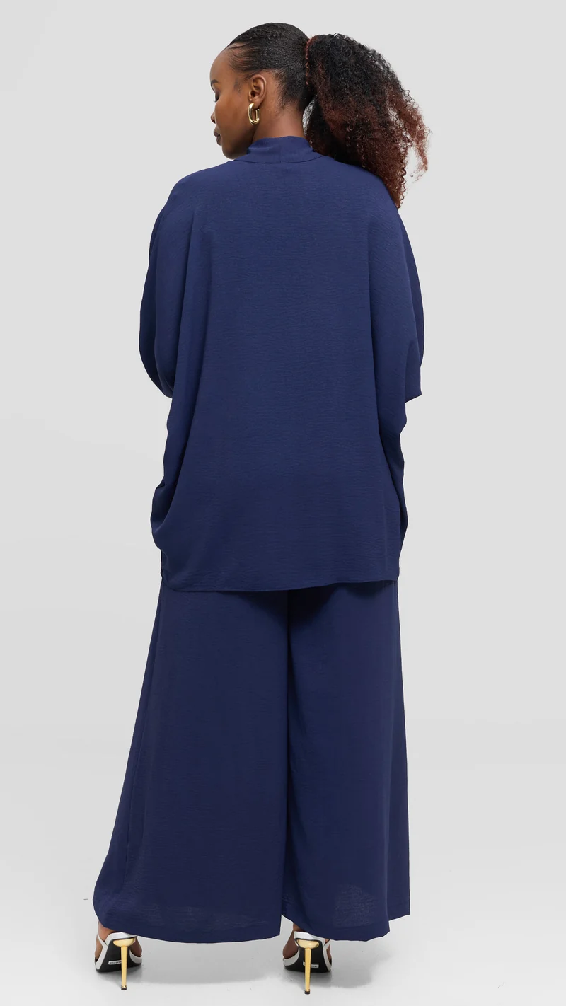 Vivo Tie Dolman Kimono in Textured Crepe - Navy