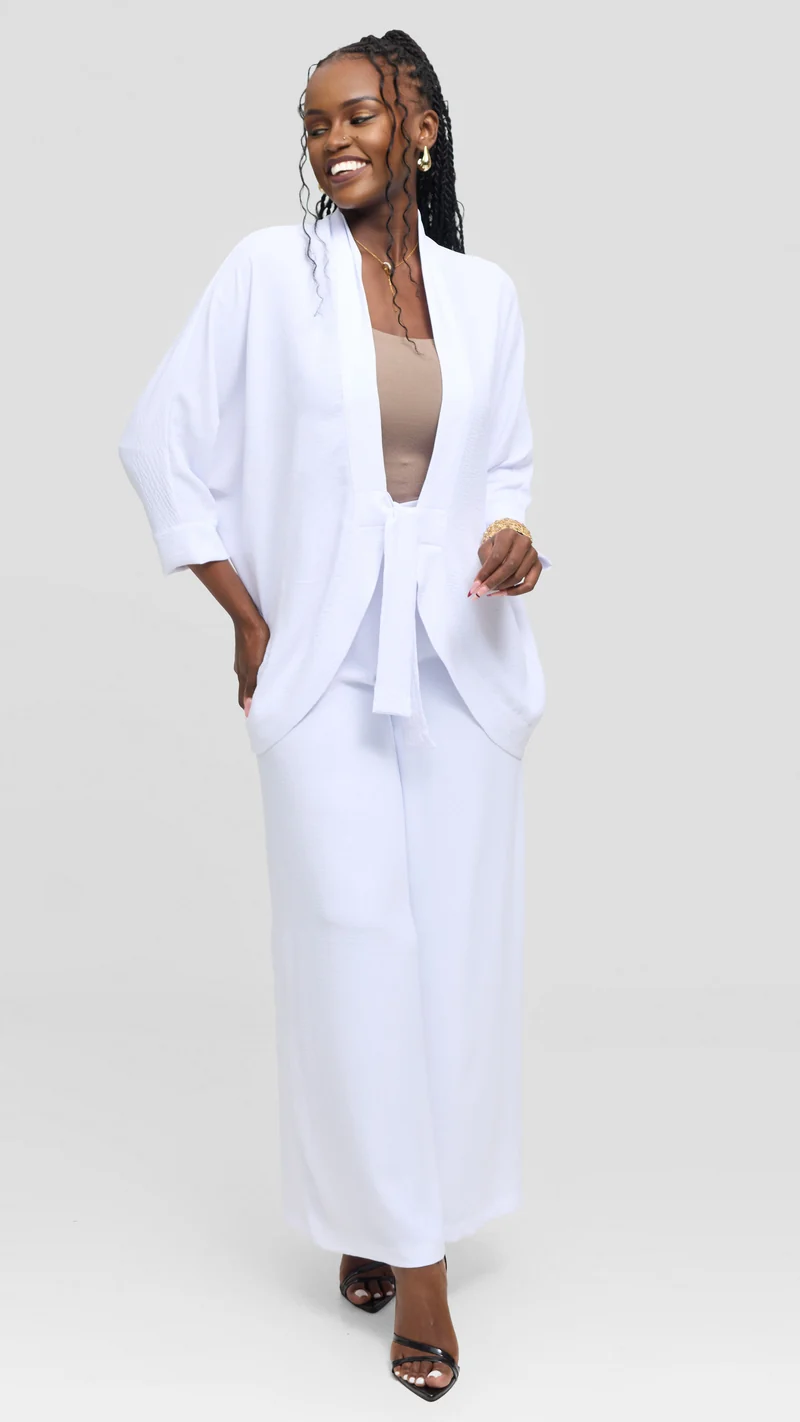 Vivo Tie Dolman Kimono in Textured Crepe - Off White
