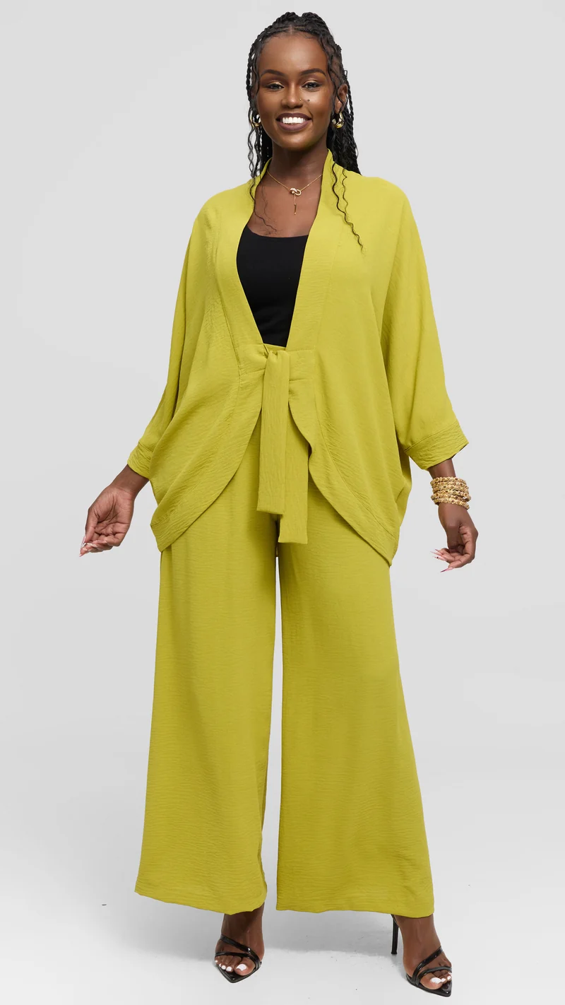 Vivo Tie Dolman Kimono in Textured Crepe - Olive