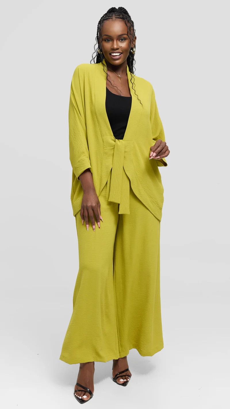 Vivo Tie Dolman Kimono in Textured Crepe - Olive