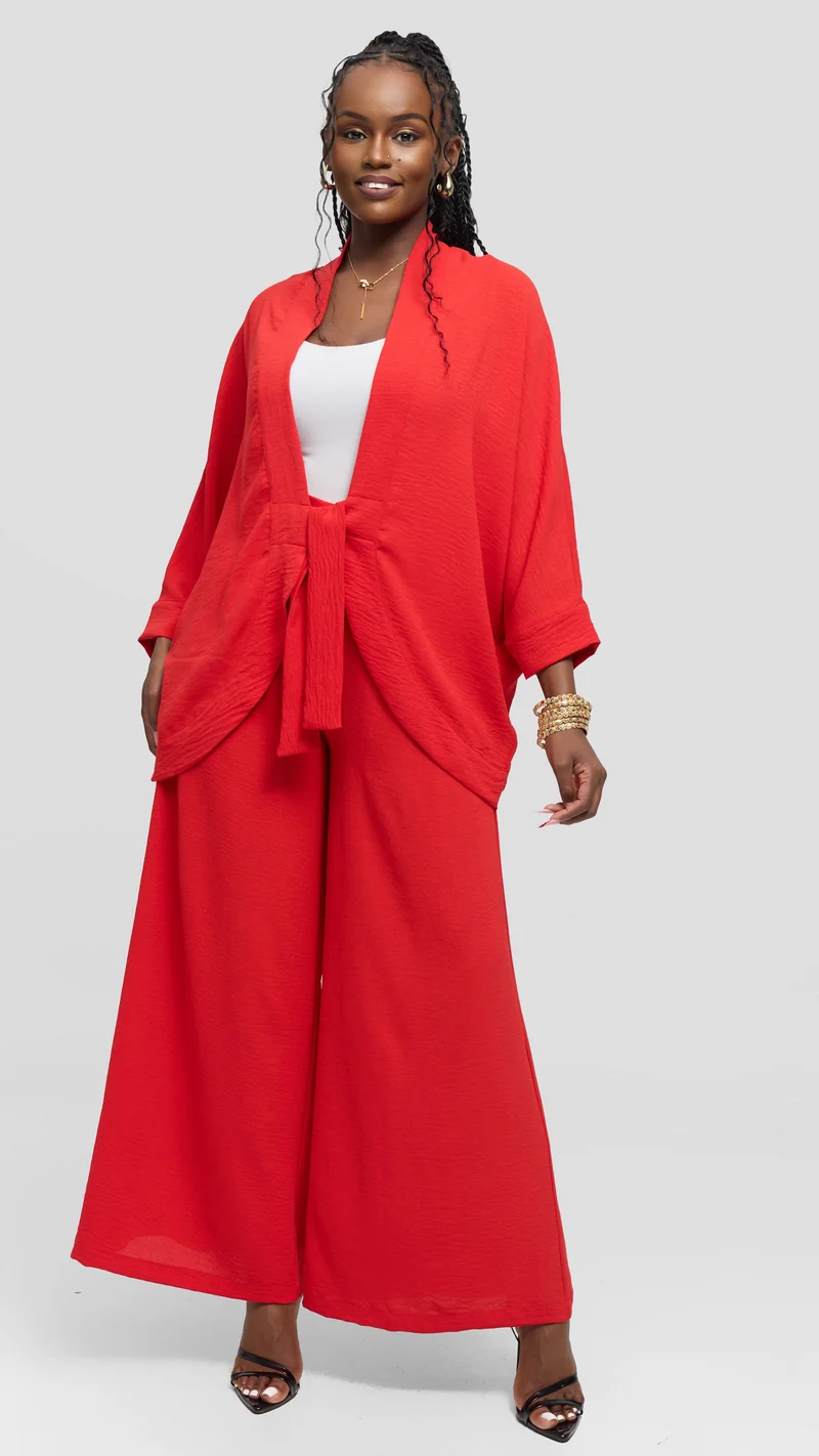 Vivo Tie Dolman Kimono in Textured Crepe - Red