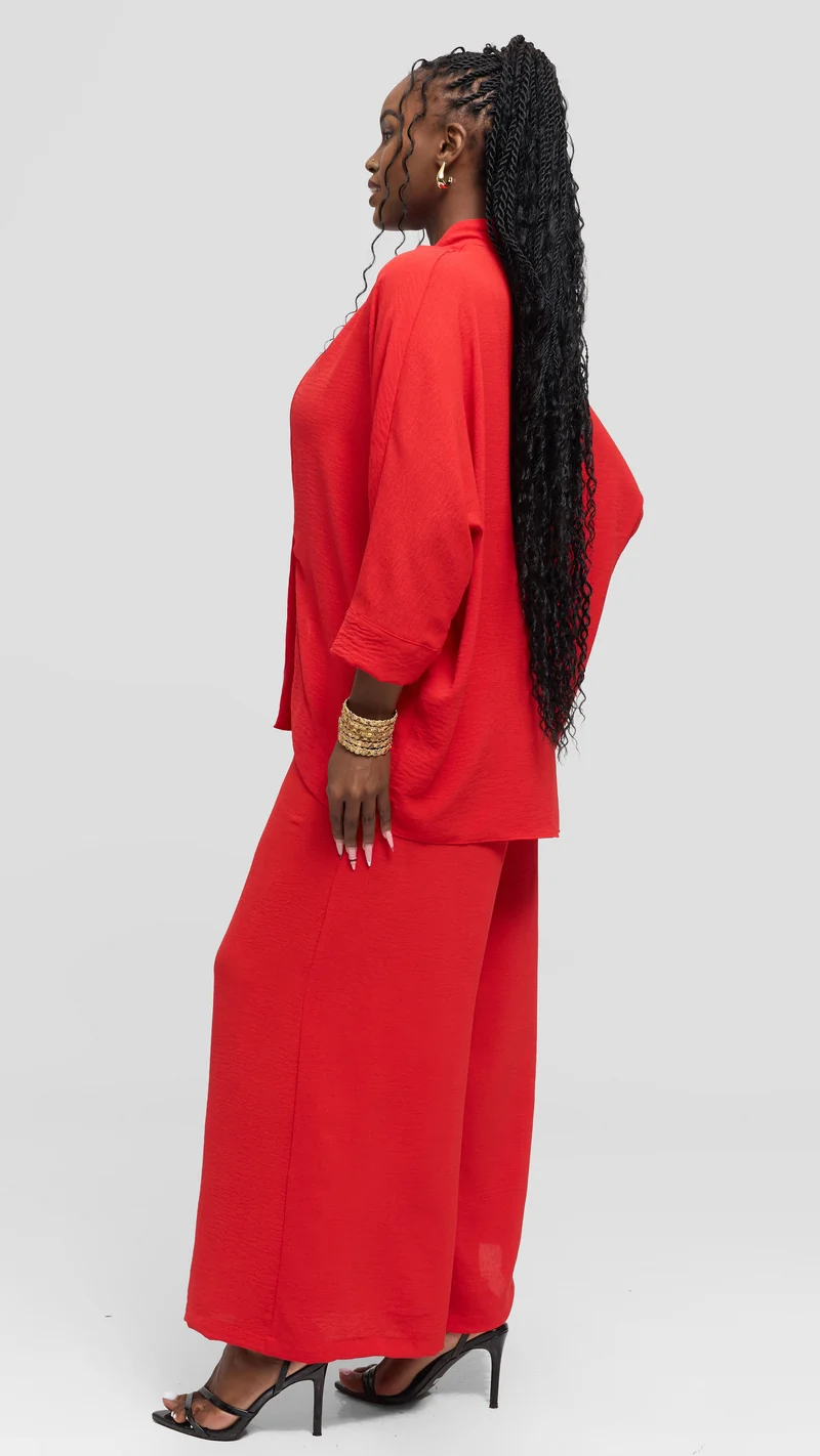 Vivo Tie Dolman Kimono in Textured Crepe - Red