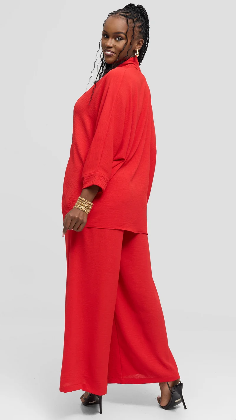 Vivo Tie Dolman Kimono in Textured Crepe - Red