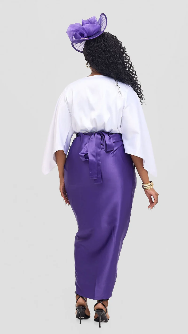 Shona Buba Skirt Set - White / Purple