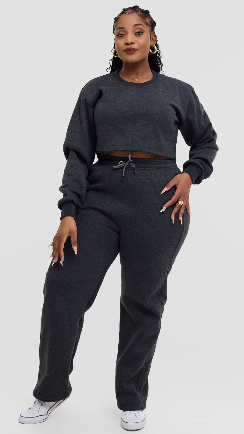 Timyt Urban Wear – Cropped Sweatshirt +Straight Leg Sweat Pant Set - Grey