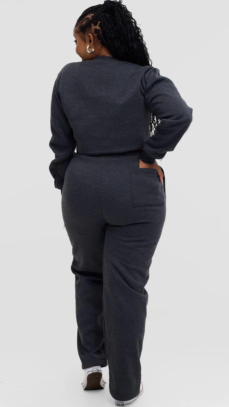 Timyt Urban Wear – Cropped Sweatshirt +Straight Leg Sweat Pant Set - Grey