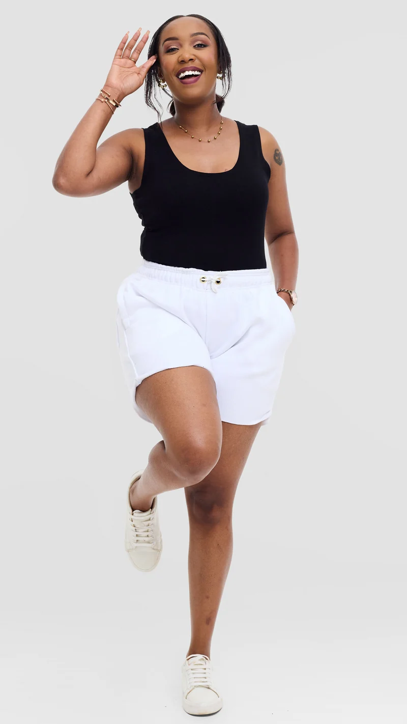 TimyT Urban Wear -Everyday Lounge Shorts With Side Pockets & Drawl Strings - White