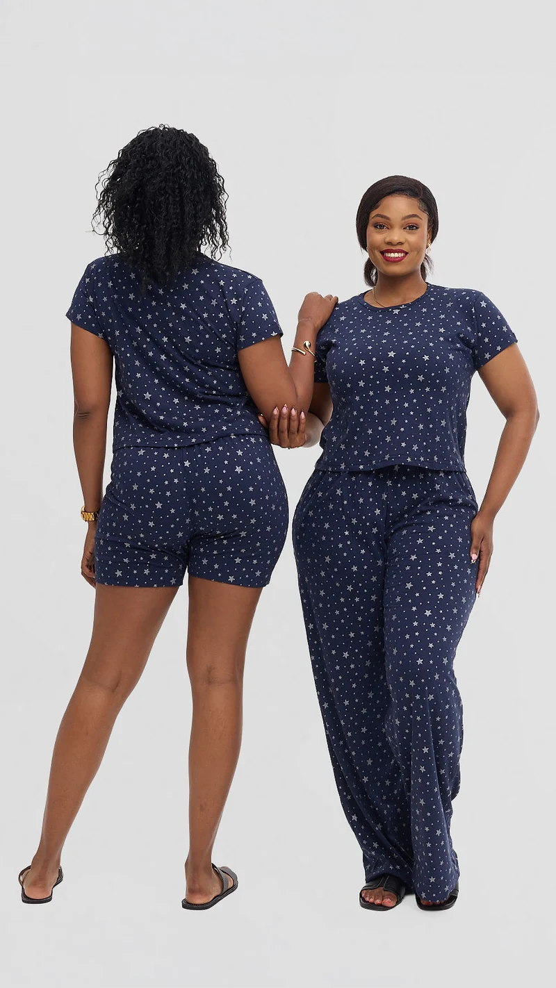 Inroses Star Luxe Lounge Wear-Four Piece Set - Navy Blue