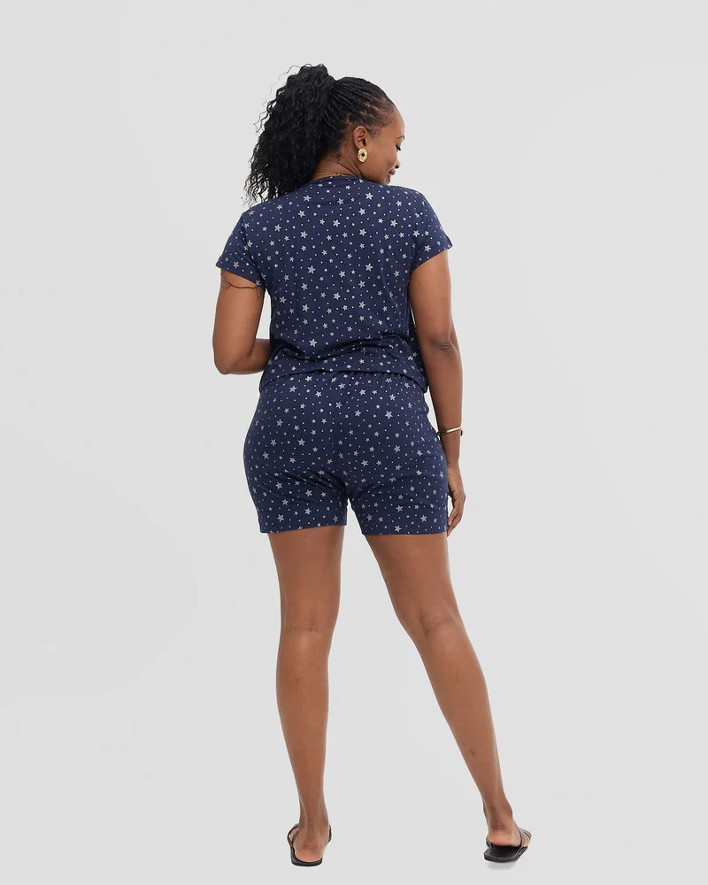 Inroses Star Luxe Lounge Wear Two Piece Short Set - Navy Blue