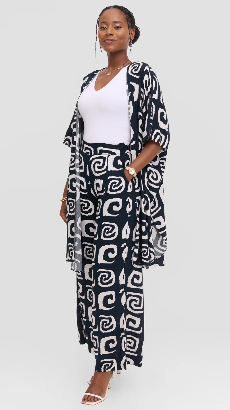 Vivo Samira Pants in Rayon - Black / White Spiral Print