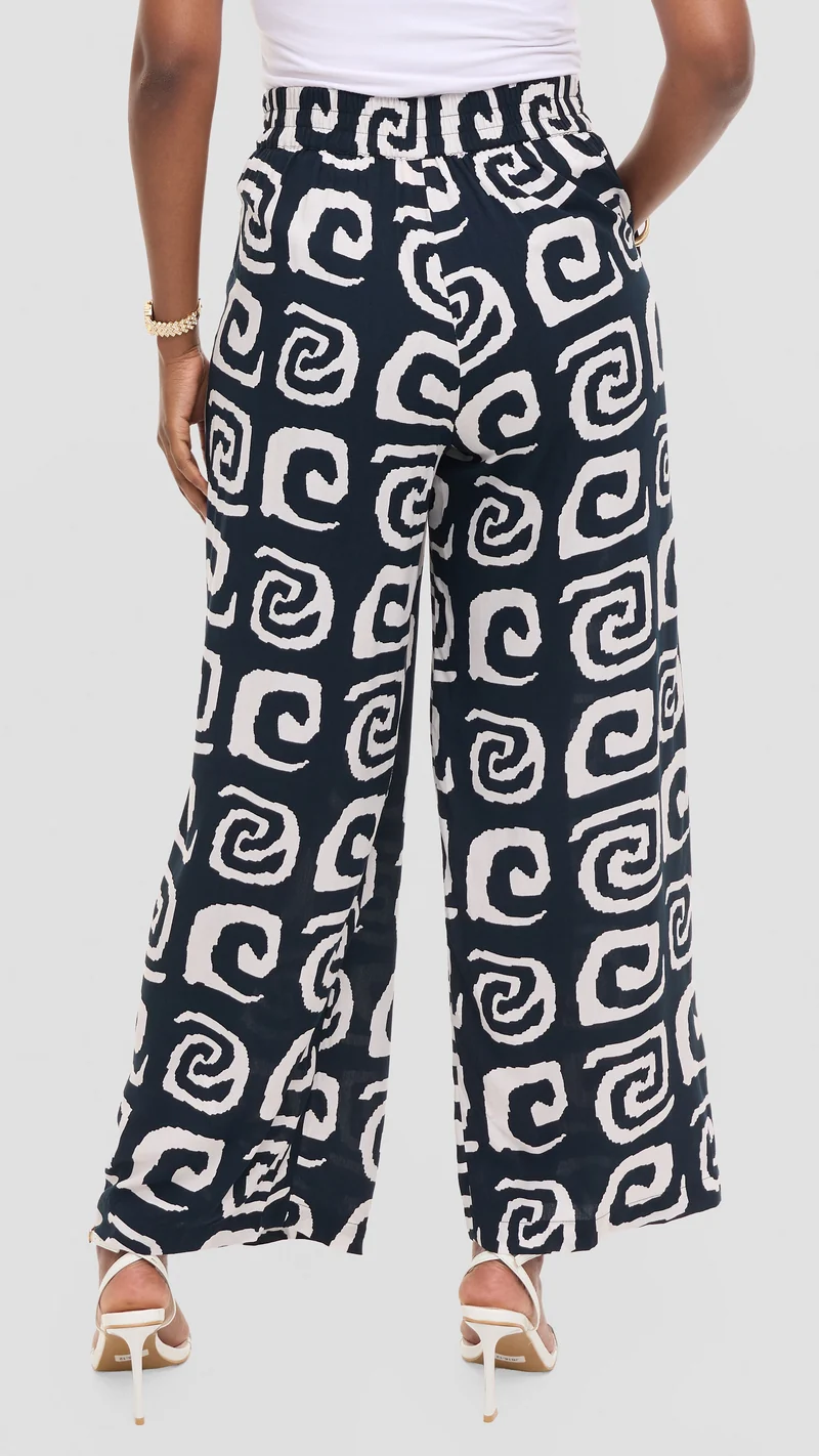Vivo Samira Pants in Rayon - Black / White Spiral Print