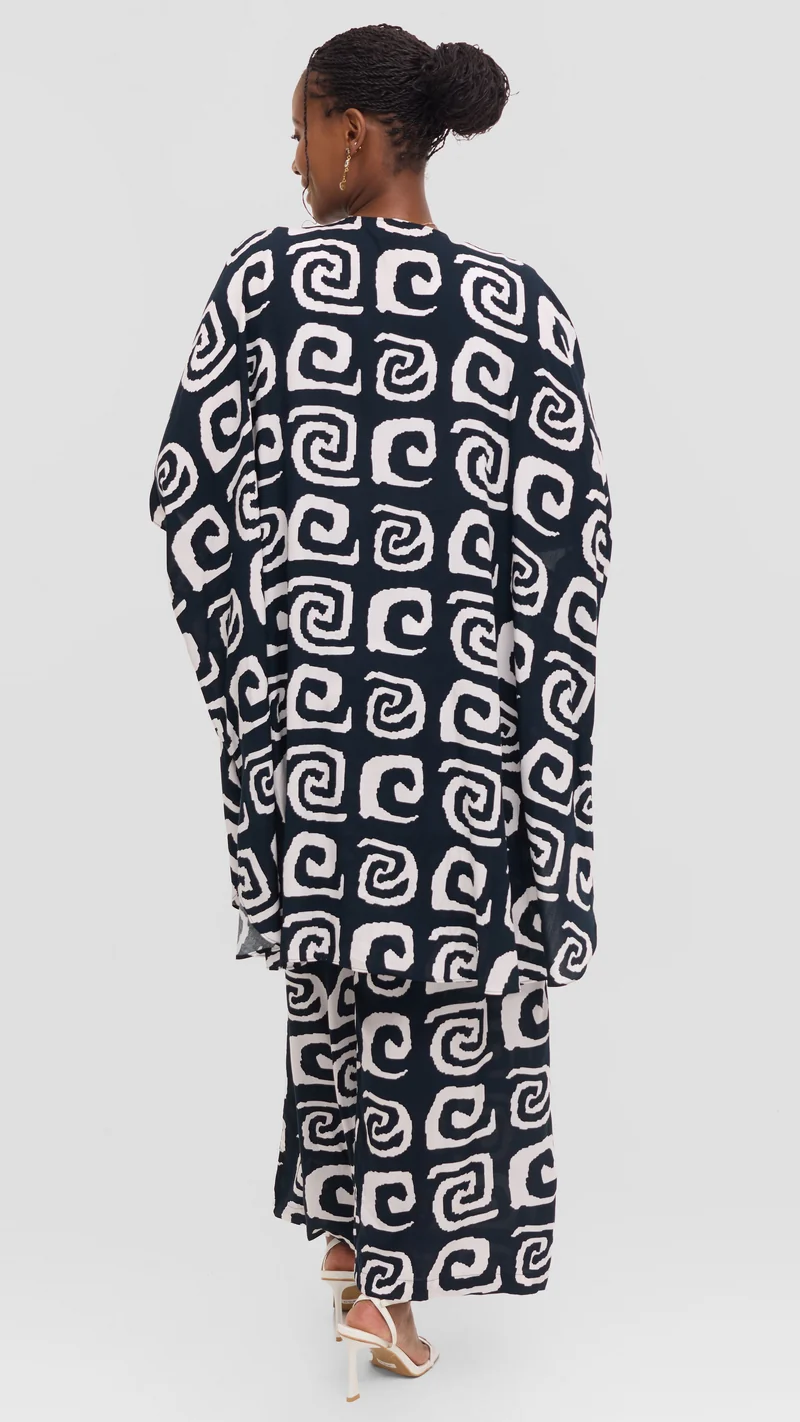Vivo Samira Pants in Rayon - Black / White Spiral Print