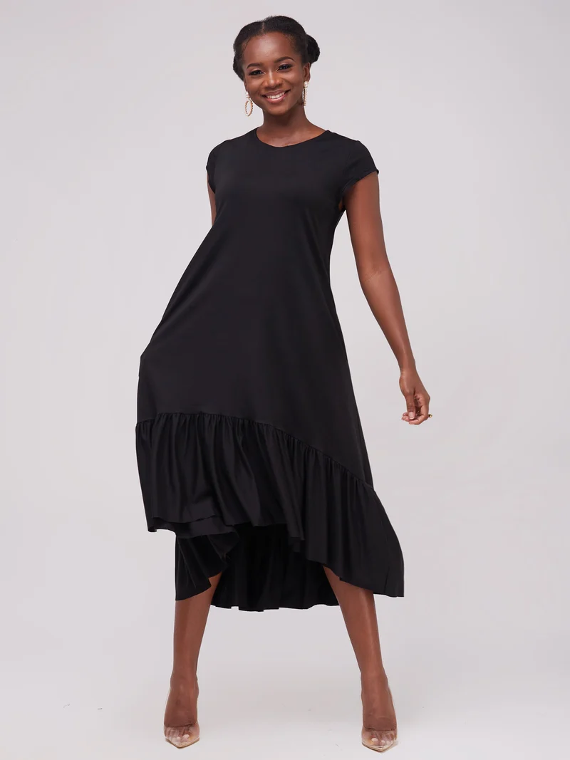 Vivo Lindi High Low Dress In Ponte - Black