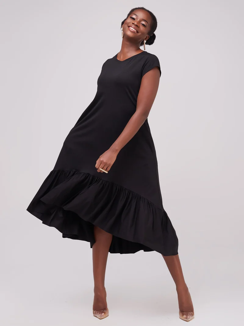 Vivo Lindi High Low Dress In Ponte - Black