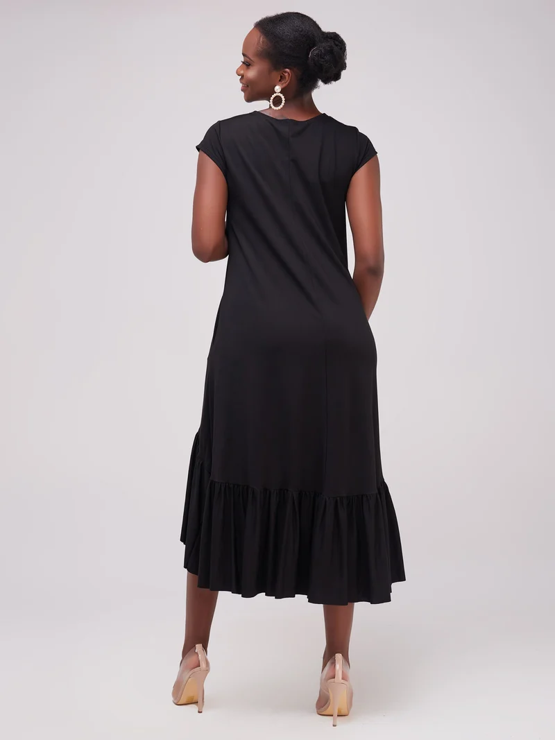 Vivo Lindi High Low Dress In Ponte - Black