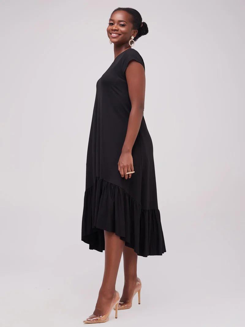 Vivo Lindi High Low Dress In Ponte - Black