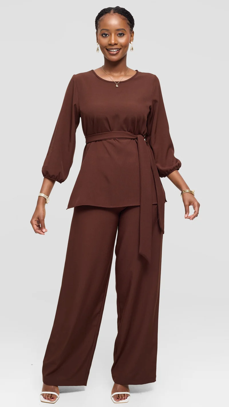 Vivo Kani Bishop Sleeve Top - Chocolate Brown