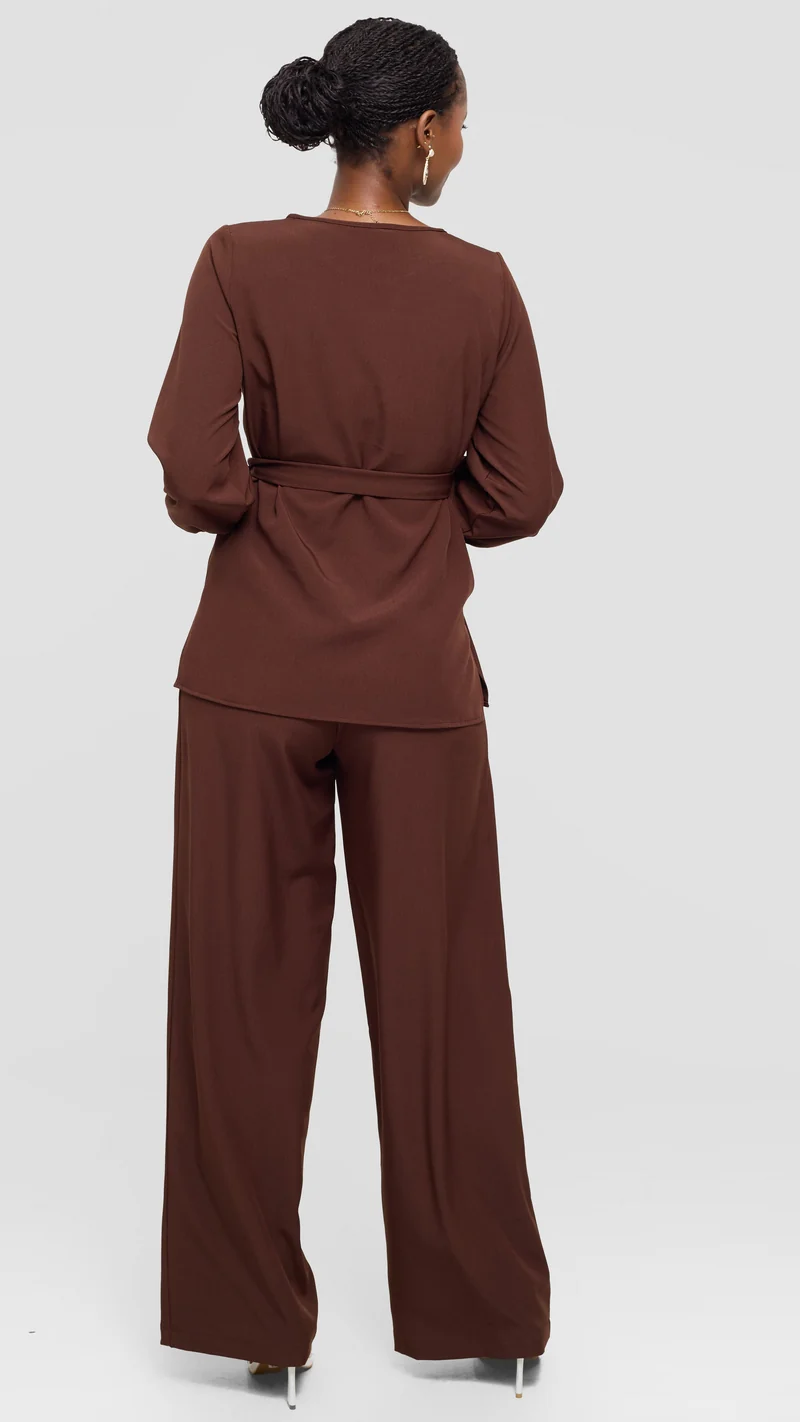 Vivo Kani Bishop Sleeve Top - Chocolate Brown