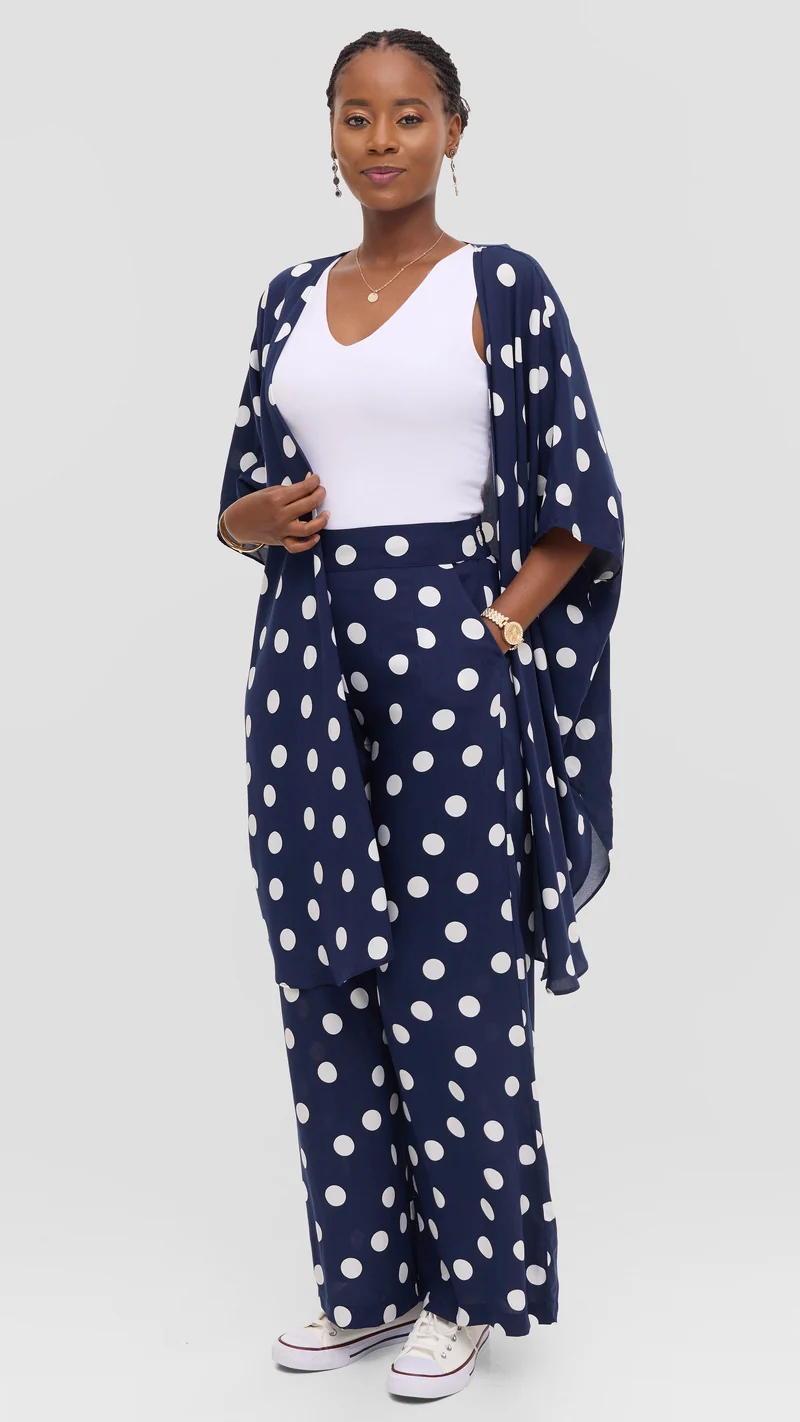 Vivo Samira Pants in Rayon - Navy / White Polka Dot