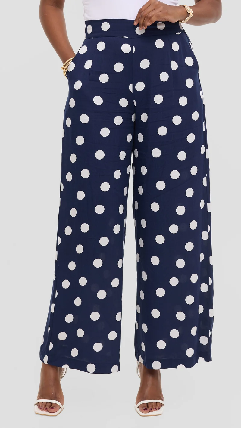 Vivo Samira Pants in Rayon - Navy / White Polka Dot