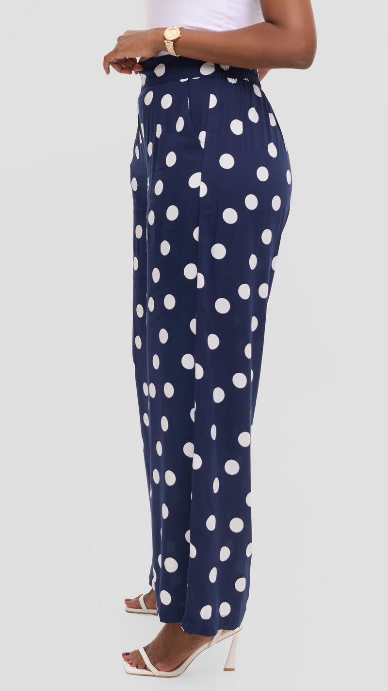 Vivo Samira Pants in Rayon - Navy / White Polka Dot