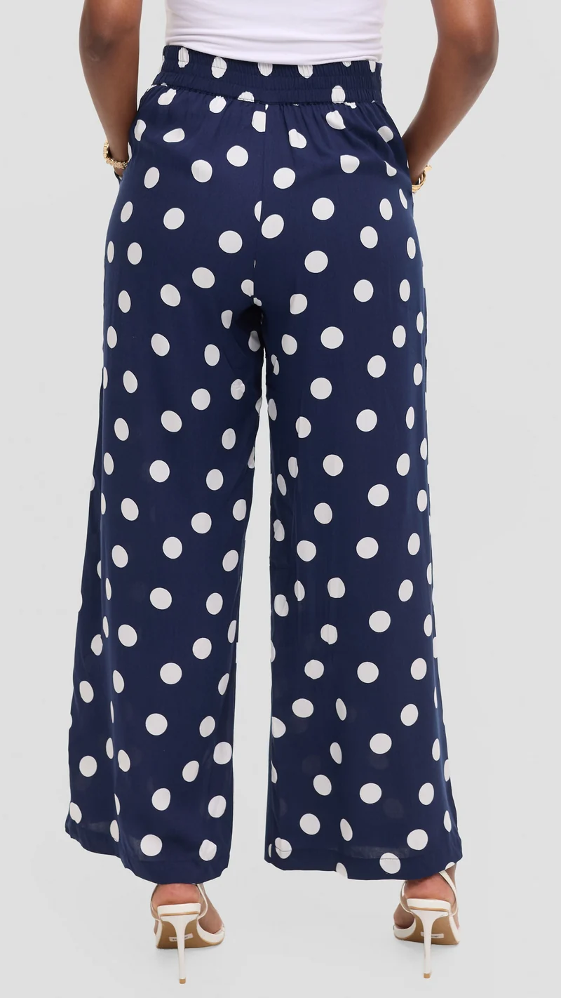Vivo Samira Pants in Rayon - Navy / White Polka Dot