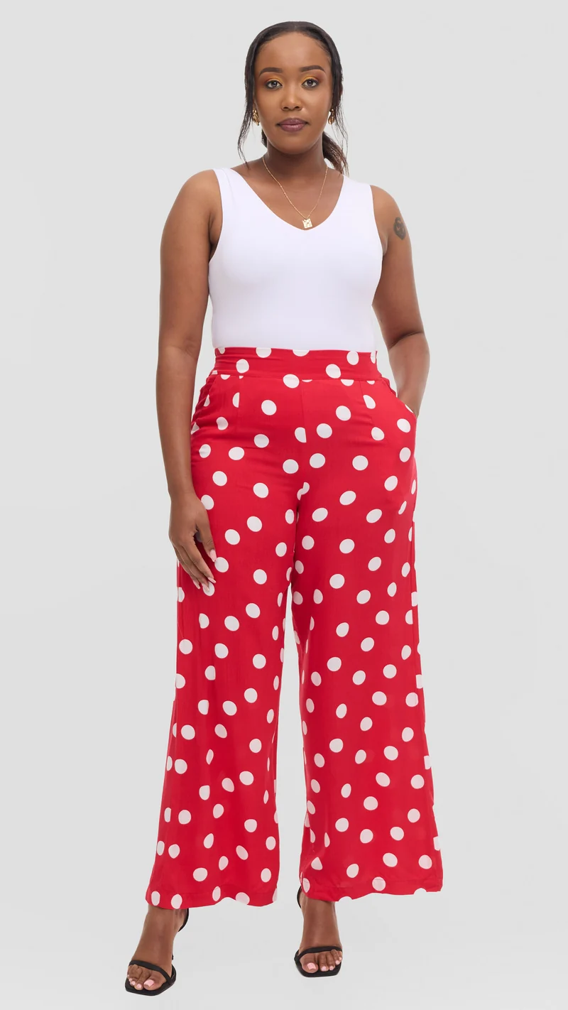 Vivo Samira Pants in Rayon - Red / White Polka Dot