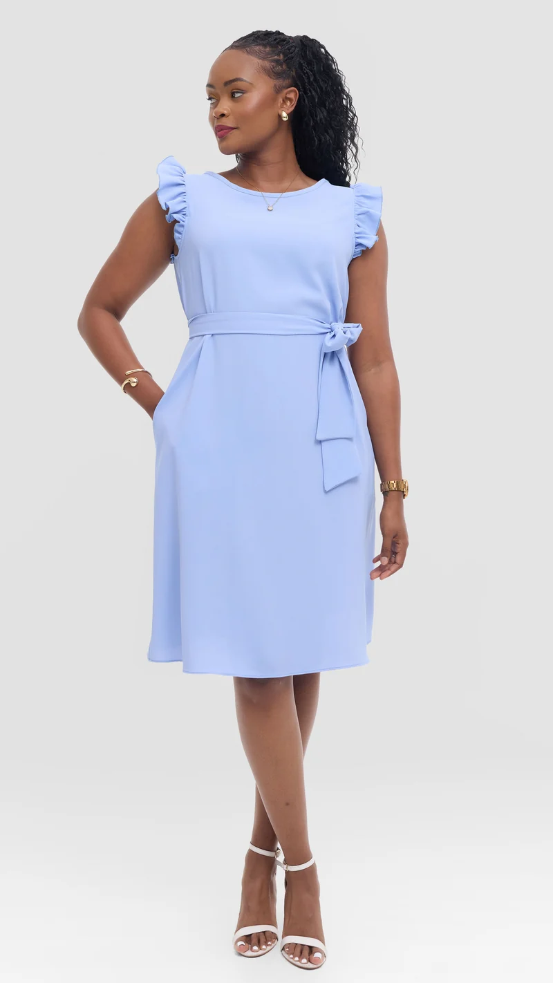 Vivo Nasinka A-Line Knee Length Dress in Crepe - Light Blue