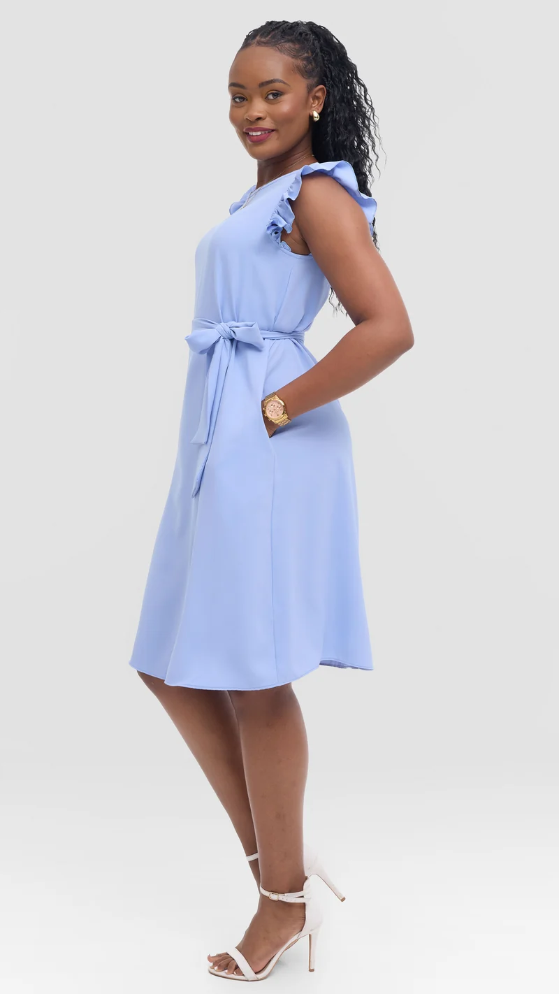 Vivo Nasinka A-Line Knee Length Dress in Crepe - Light Blue
