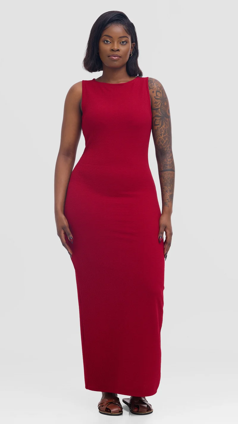 Vivo Sleeveless Bodycon in Stretch Rib - Wine Red
