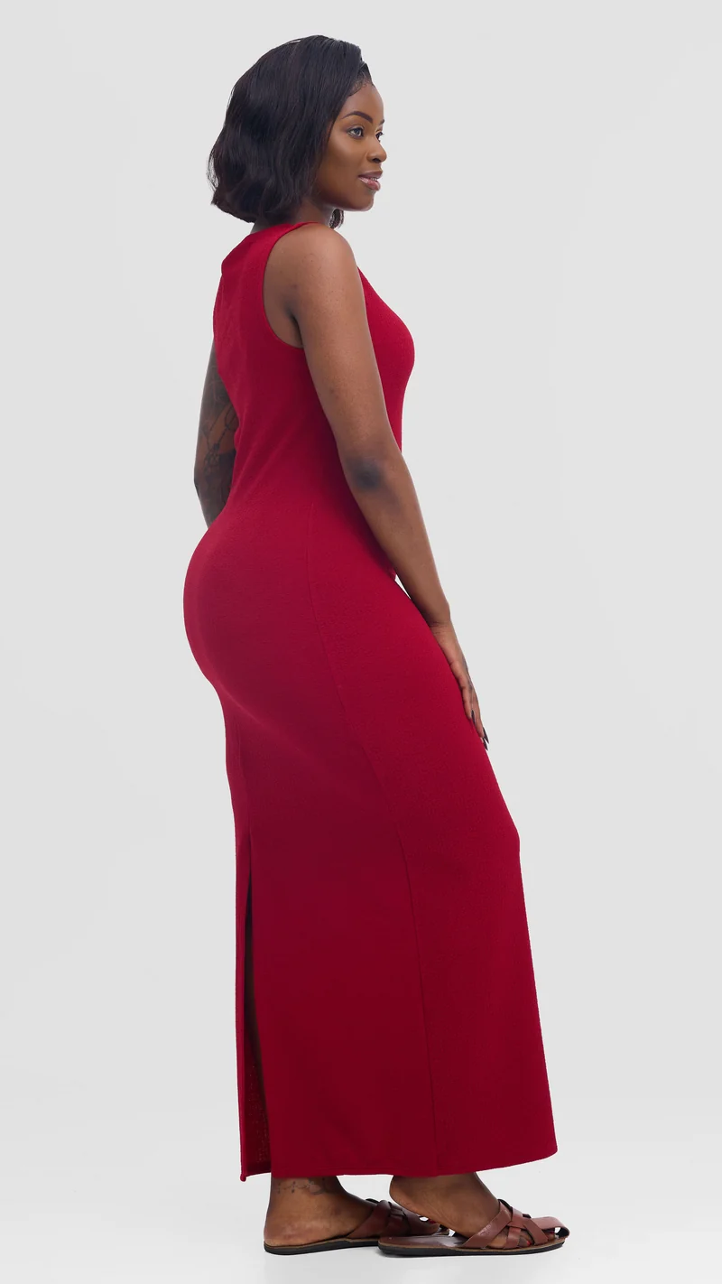 Vivo Sleeveless Bodycon in Stretch Rib - Wine Red