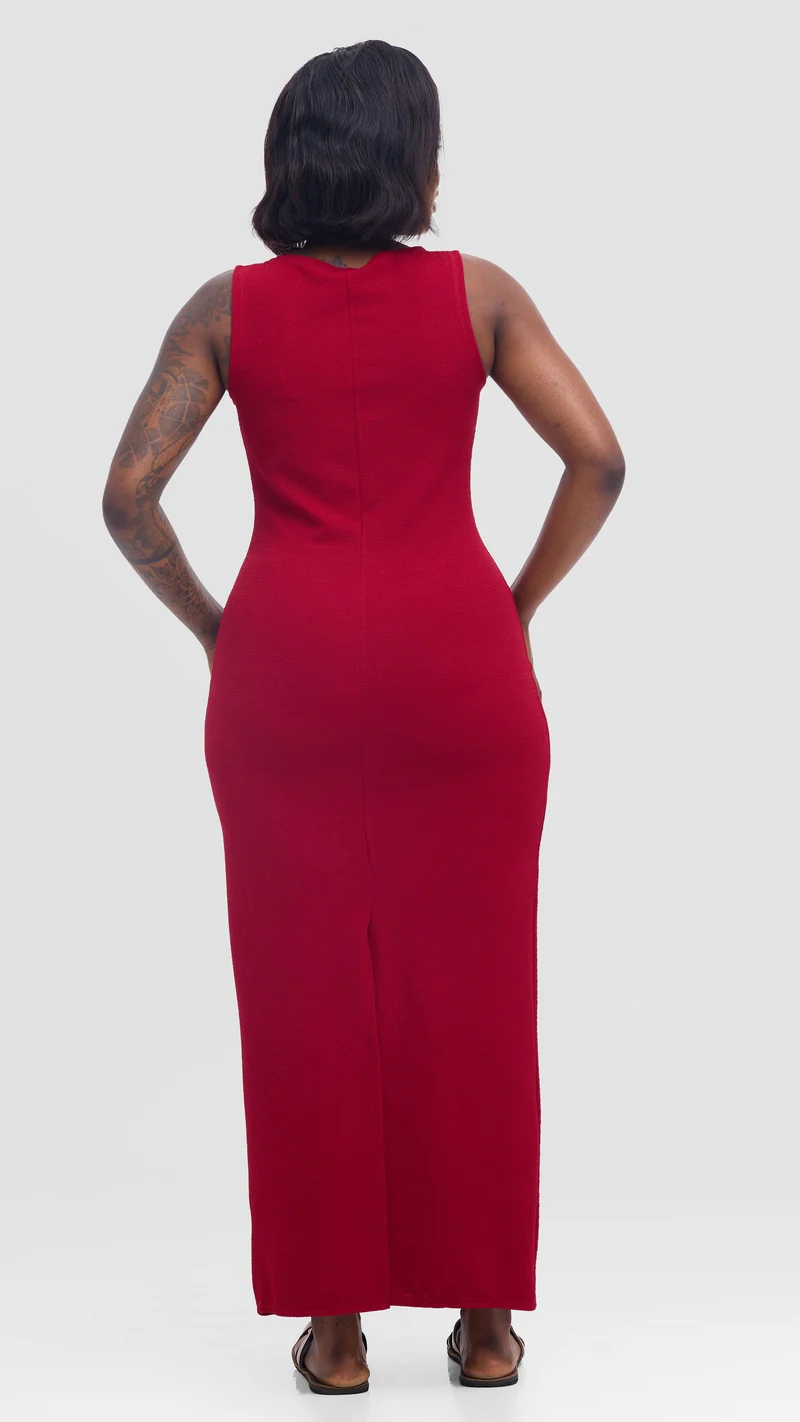 Vivo Sleeveless Bodycon in Stretch Rib - Wine Red
