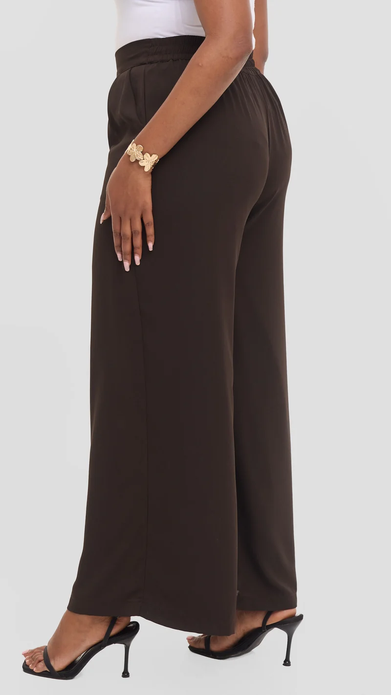 Vivo Asha Wide Leg Pants in Chiffon - Dark Chocolate