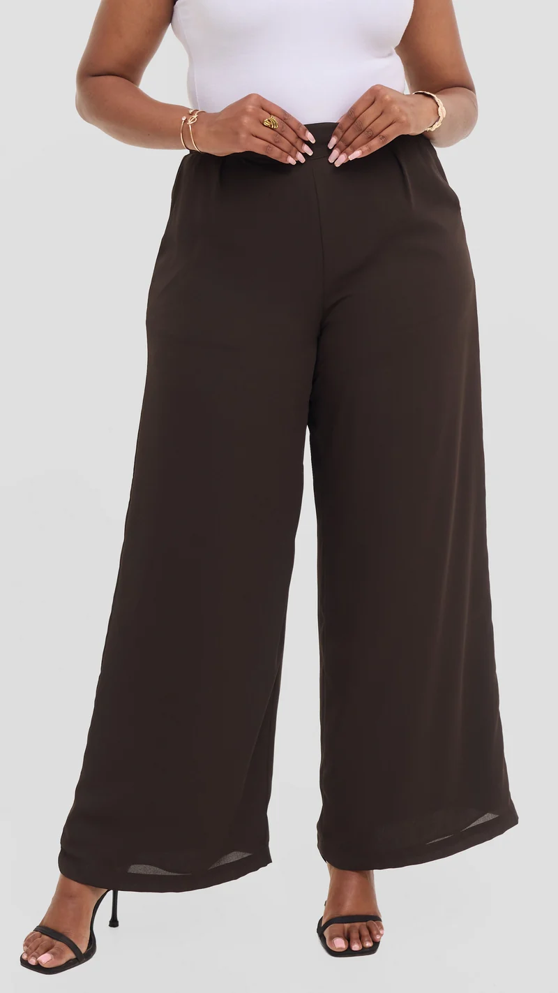 Vivo Asha Wide Leg Pants in Chiffon - Dark Chocolate