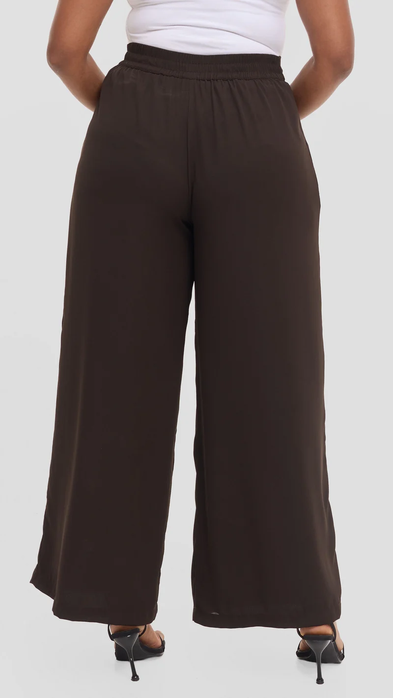 Vivo Asha Wide Leg Pants in Chiffon - Dark Chocolate