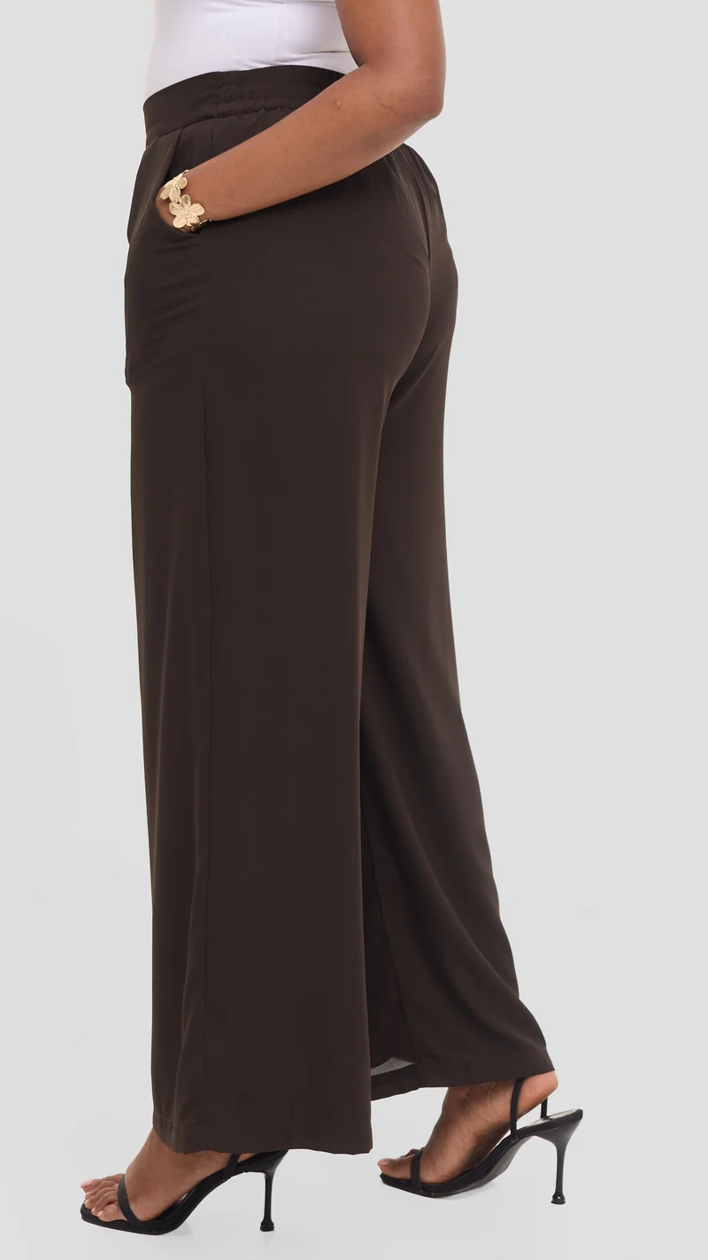 Vivo Asha Wide Leg Pants in Chiffon - Dark Chocolate