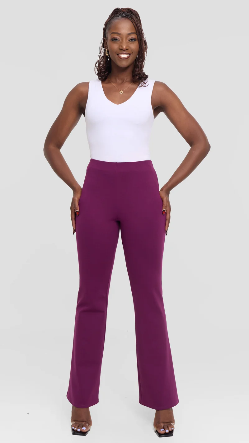 Vivo Studio Flared Pants In Ponte - Mulberry