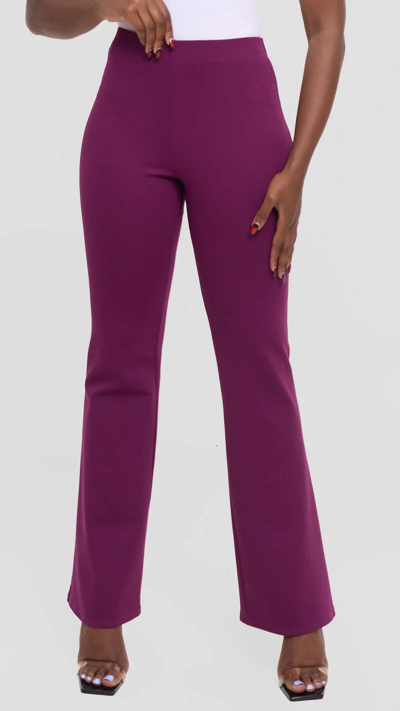 Vivo Studio Flared Pants In Ponte - Mulberry