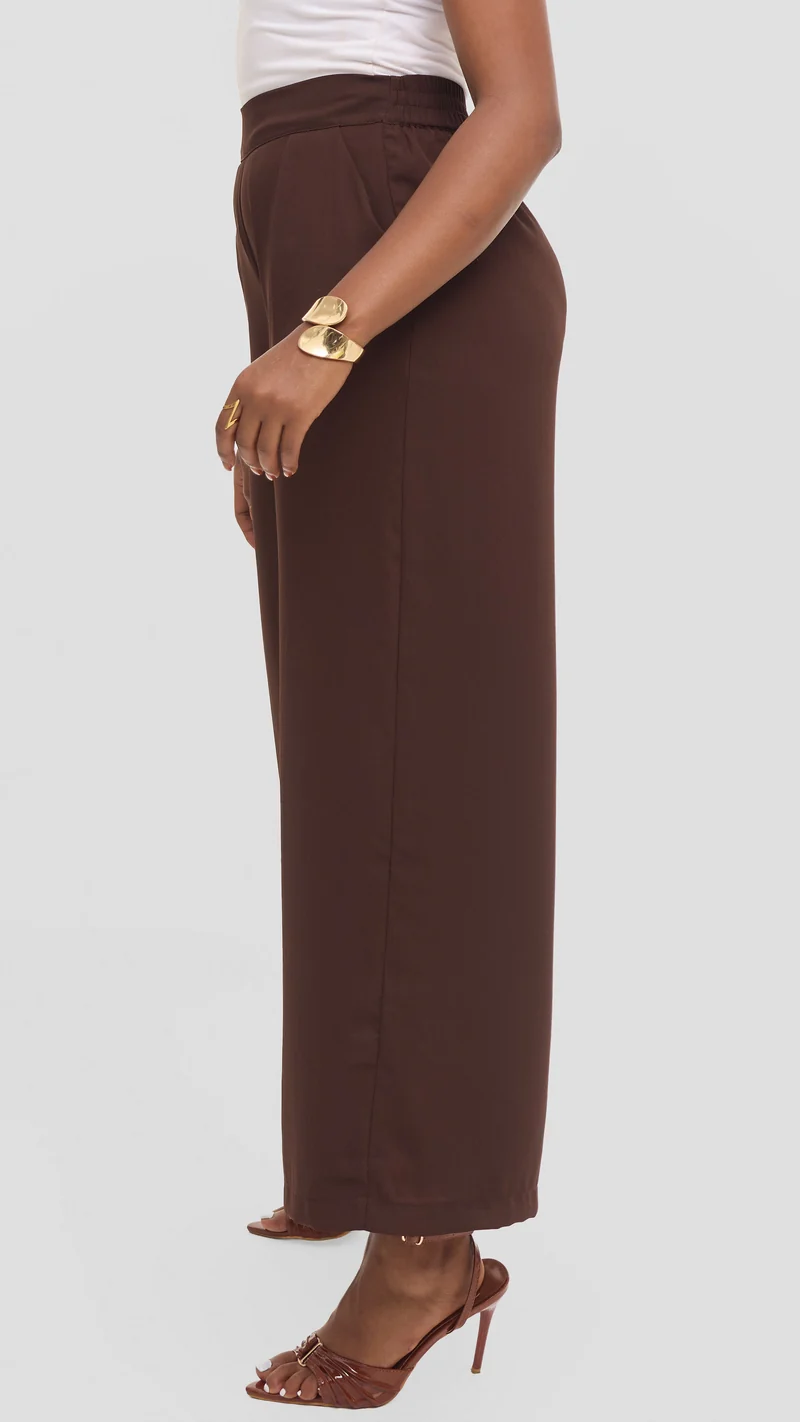 Vivo Asha Wide Leg Pants in Chiffon - Dark Brown
