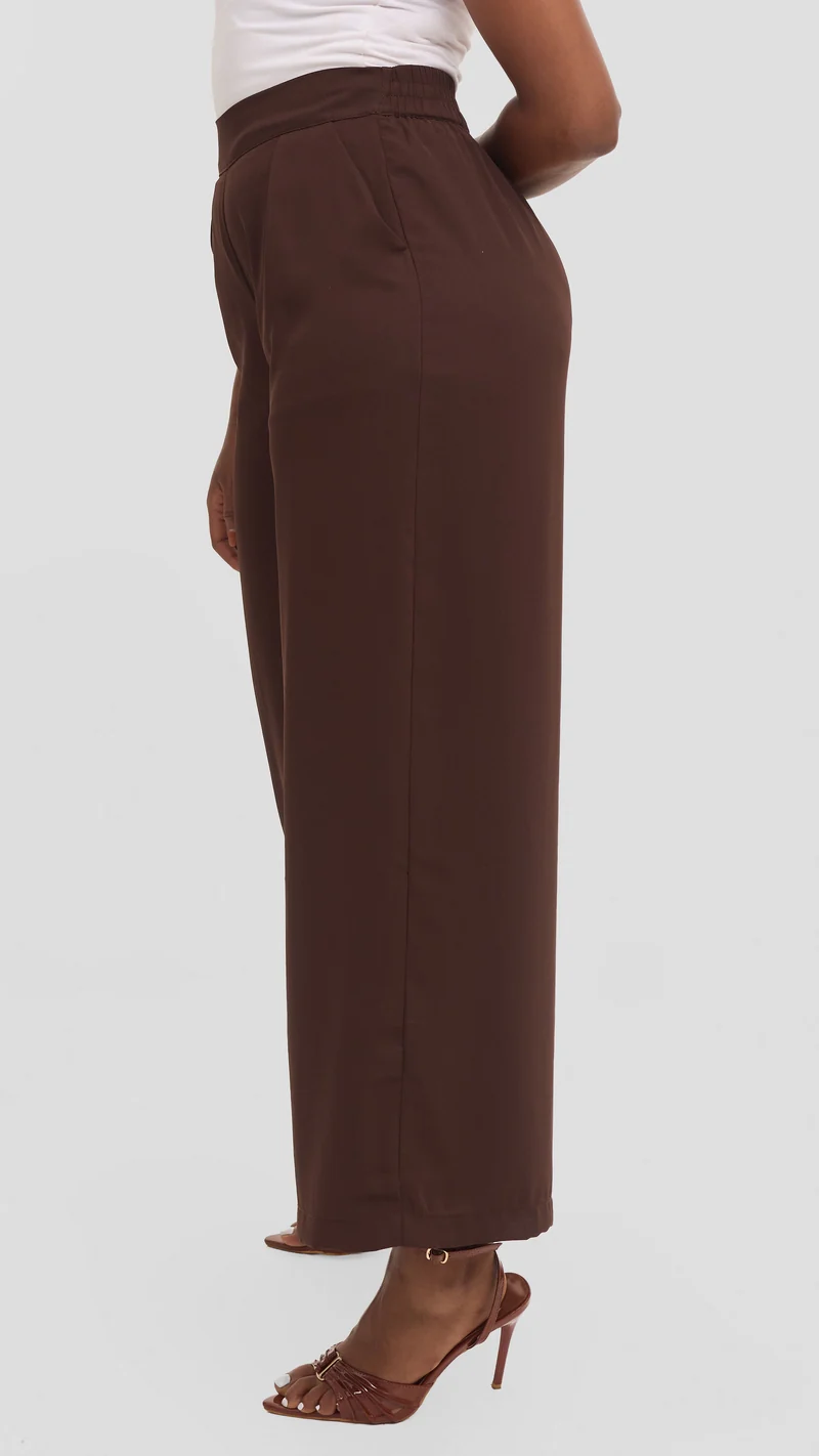 Vivo Asha Wide Leg Pants in Chiffon - Dark Brown