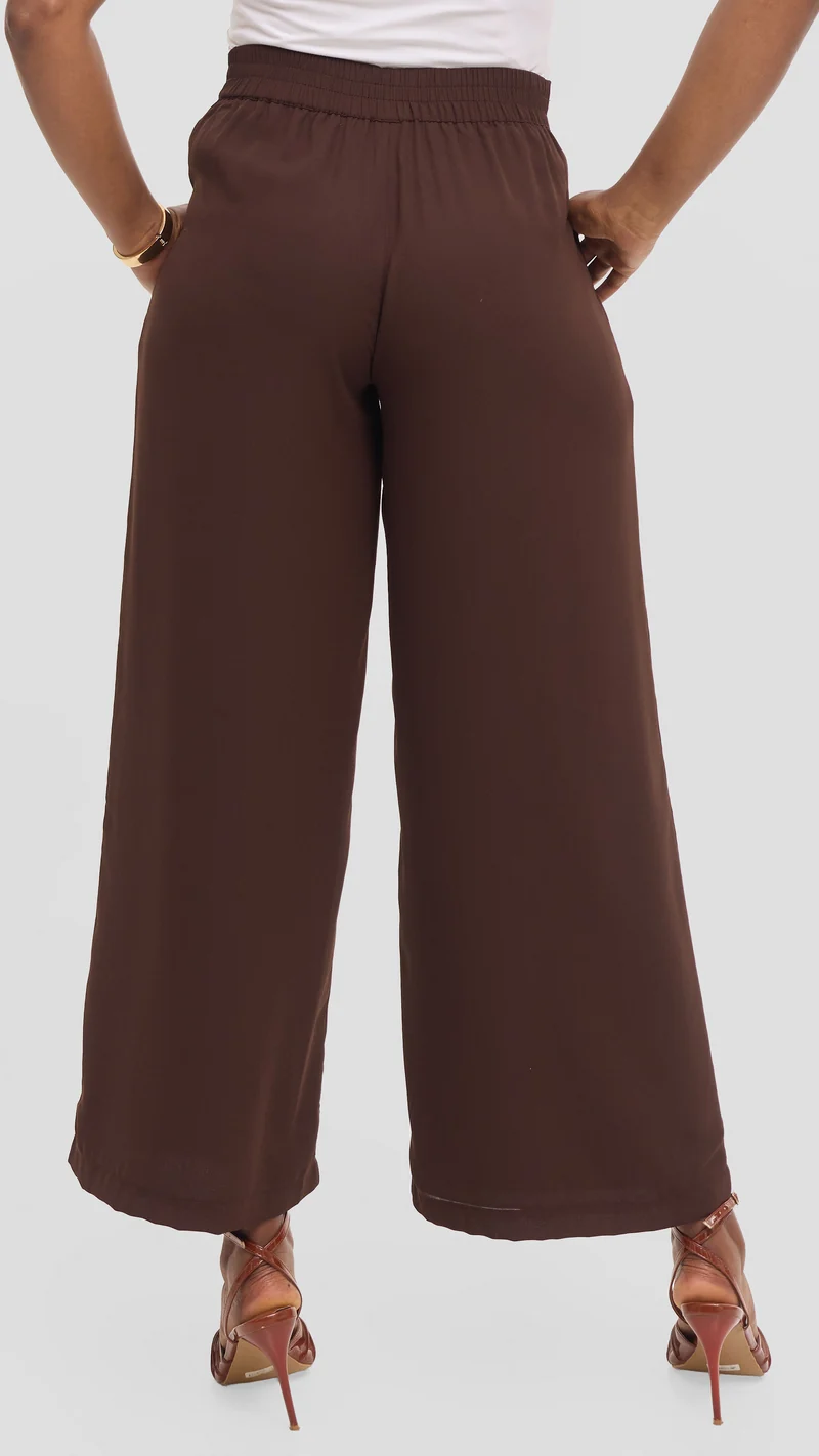 Vivo Asha Wide Leg Pants in Chiffon - Dark Brown