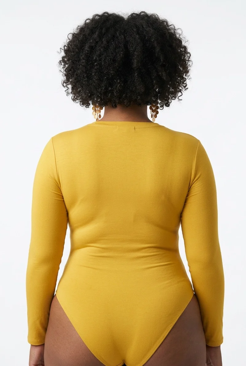 Stylish Sisters Long Sleeve Cotton Scoop Neck Bodysuit - Mustard Yellow
