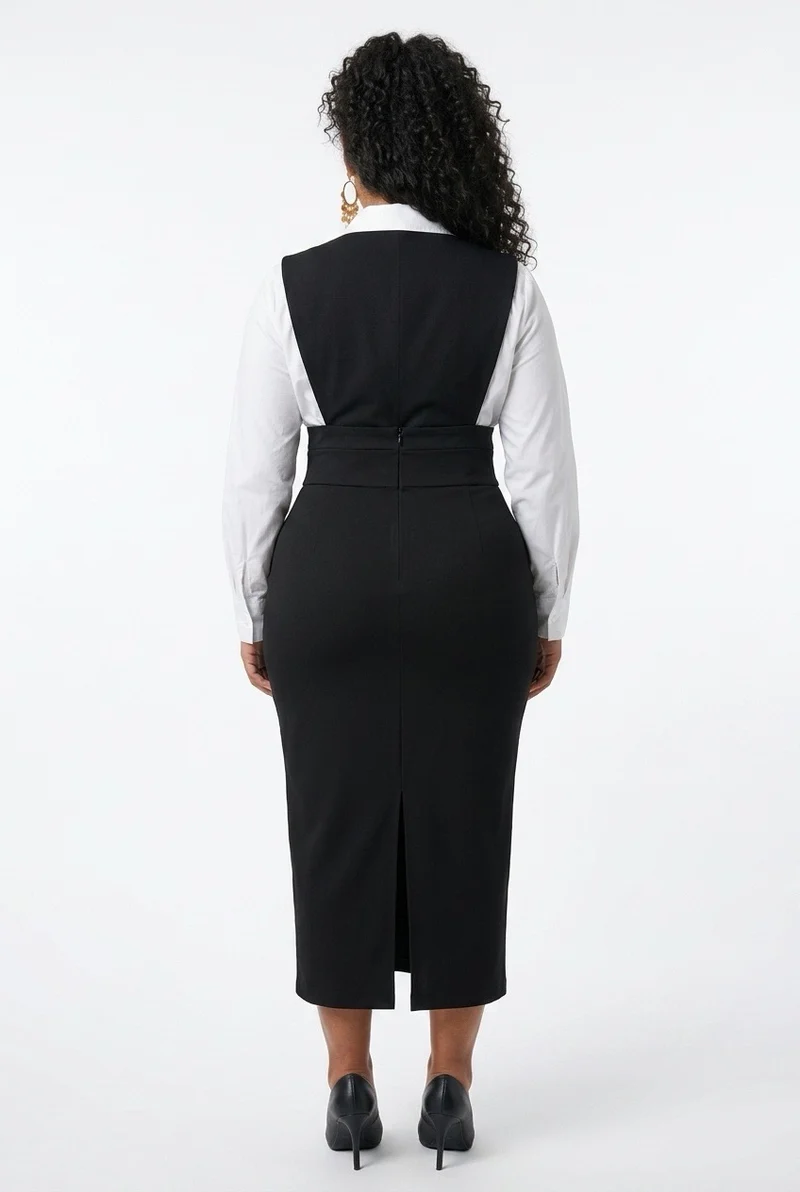 Stylish Sisters Elegant Tailored Bodycon Dress With a Shirt - Black