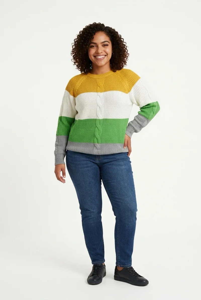 Stylish Sisters Stripe Relaxed Fit Pullover Sweater - Multicolored